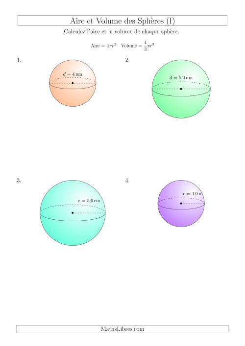 Calcul de l’Aire et du Volume des Sphères (Nombres Entiers  Décimaux Mixtes) (I)