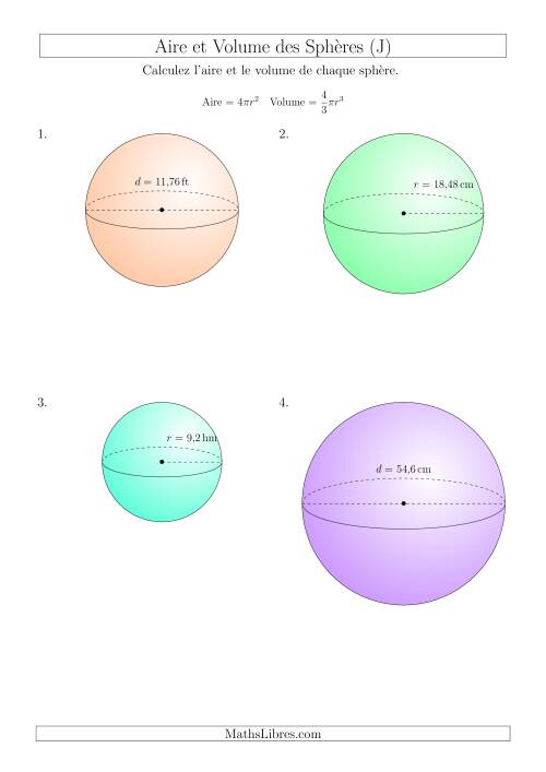 Calcul de l’Aire et du Volume des Sphères (Nombres Entiers  Décimaux Mixtes) (J)