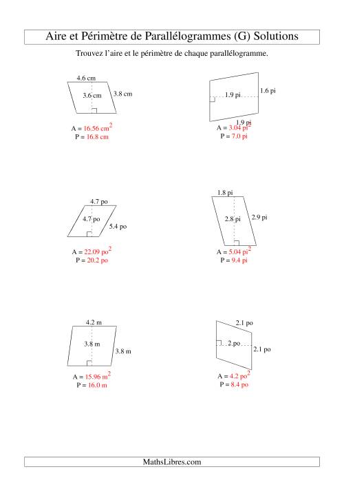 Aire et périmètre de parallélogrammes (jusqu'à 1 décimale; variation 1-5) (G) page 2