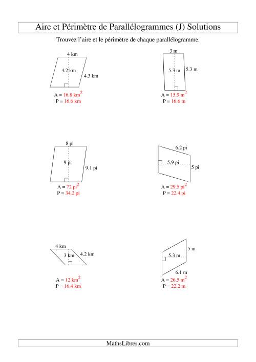 Aire et périmètre de parallélogrammes (nombre entier; variation 1-9) (J) page 2