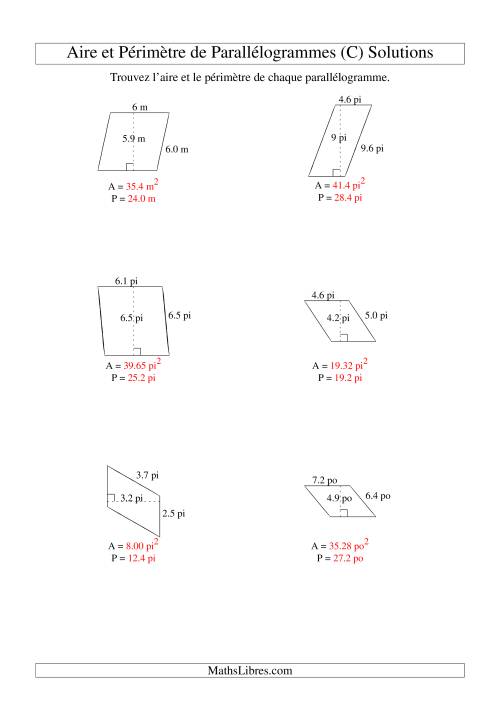 Aire et périmètre de parallélogrammes (jusqu'à 1 décimale; variation 1-9) (C) page 2