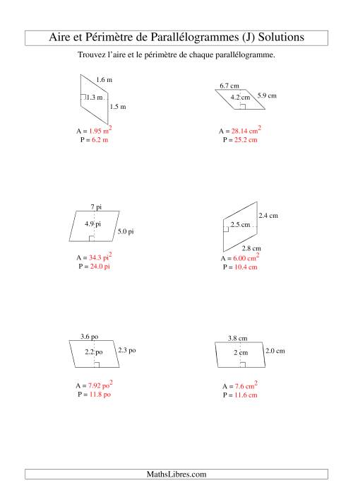 Aire et périmètre de parallélogrammes (jusqu'à 1 décimale; variation 1-9) (J) page 2