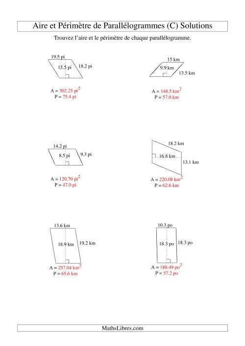 Aire et périmètre de parallélogrammes (jusqu'à 1 décimale; variation 5-20) (C) page 2