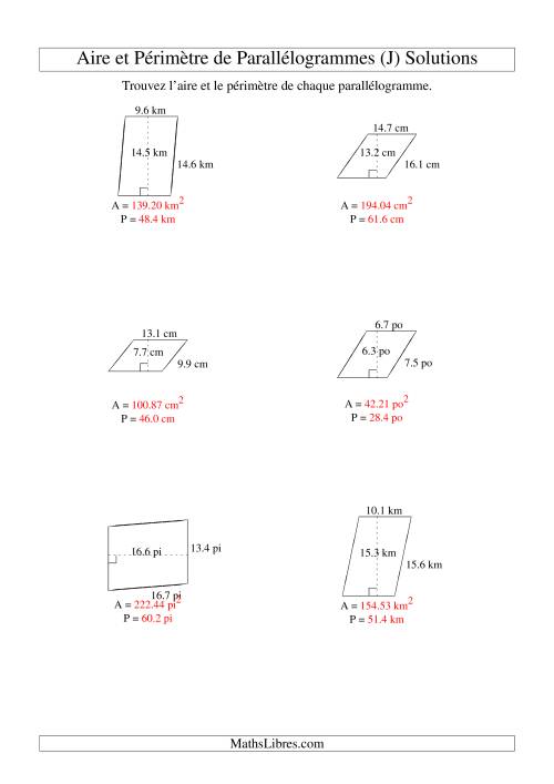 Aire et périmètre de parallélogrammes (jusqu'à 1 décimale; variation 5-20) (J) page 2
