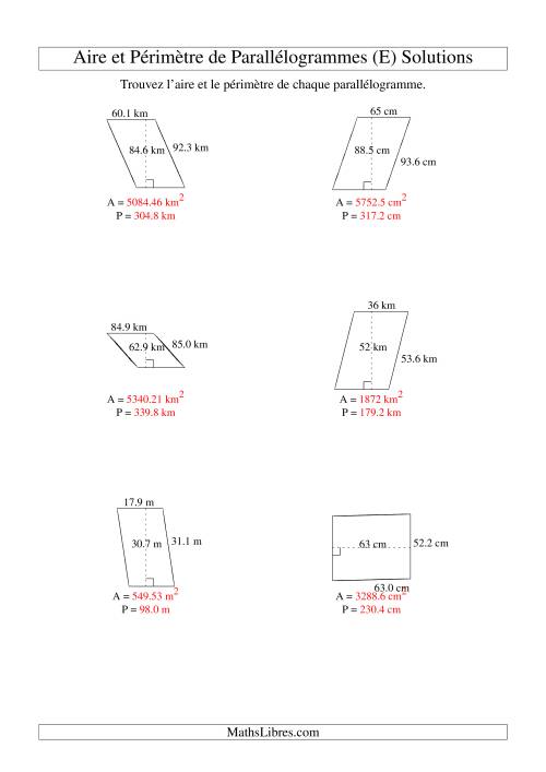Aire et périmètre de parallélogrammes (jusqu'à 1 décimale; variation 10-99) (E) page 2