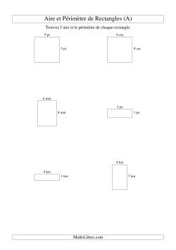 Aire et périmètre de rectangles (nombre entier; variation 1-9)