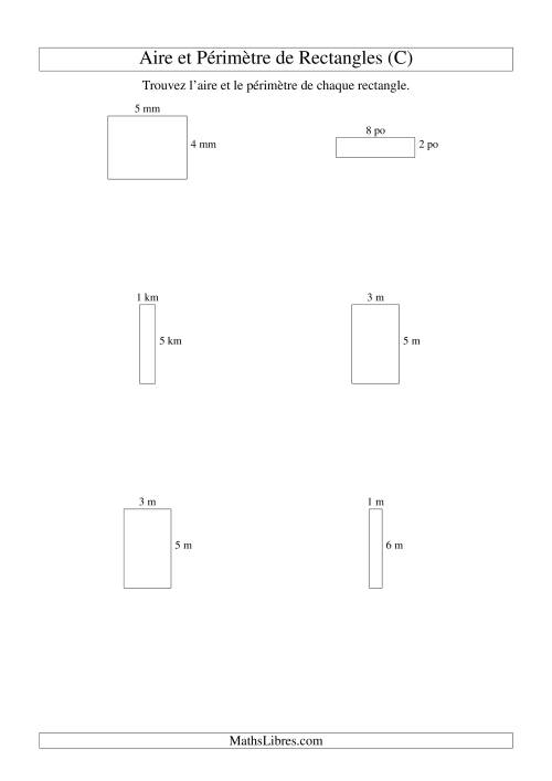 Aire et périmètre de rectangles (nombre entier; variation 1-9) (C)