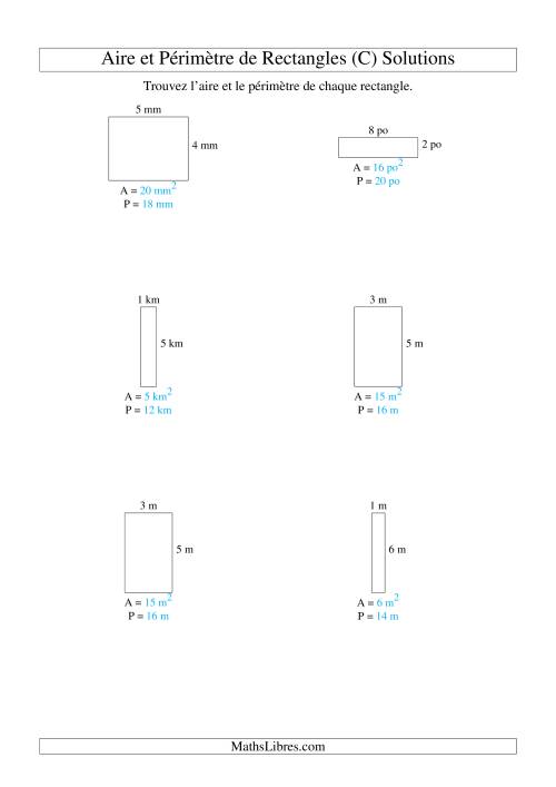 Aire et périmètre de rectangles (nombre entier; variation 1-9) (C) page 2