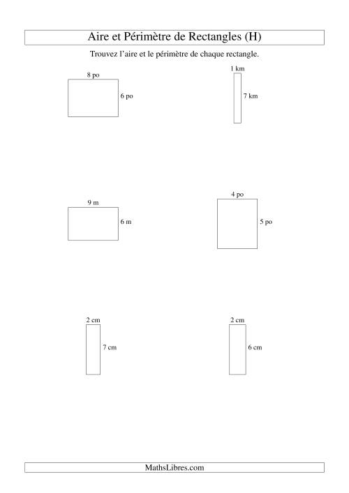 Aire et périmètre de rectangles (nombre entier; variation 1-9) (H)