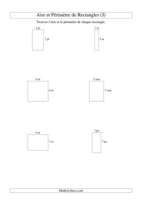 Aire et périmètre de rectangles (nombre entier; variation 1-9) (J)
