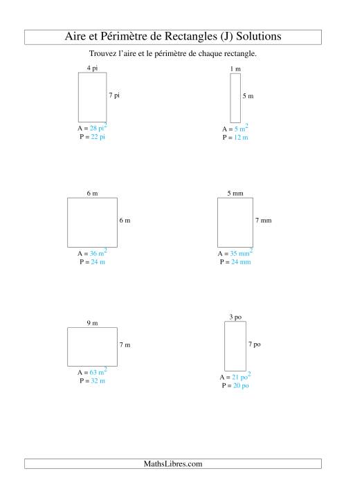 Aire et périmètre de rectangles (nombre entier; variation 1-9) (J) page 2