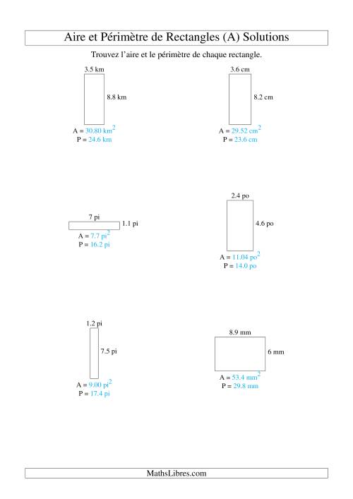 Aire et périmètre de rectangles (jusqu'à 1 décimale; variation 1-9) (Tout) page 2