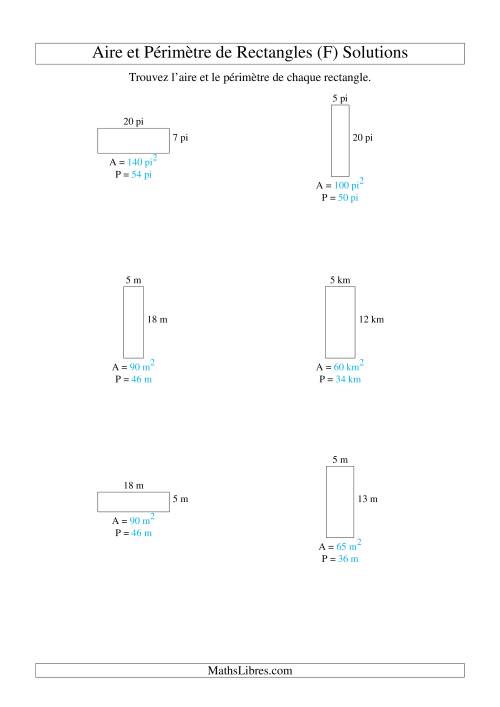 Aire et périmètre de rectangles (nombre entier; variation 5-20) (F) page 2