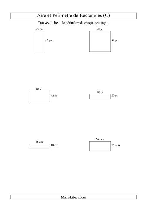 Aire et périmètre de rectangles (nombre entier; variation 10-99) (C)
