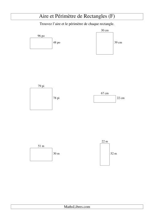 Aire et périmètre de rectangles (nombre entier; variation 10-99) (F)