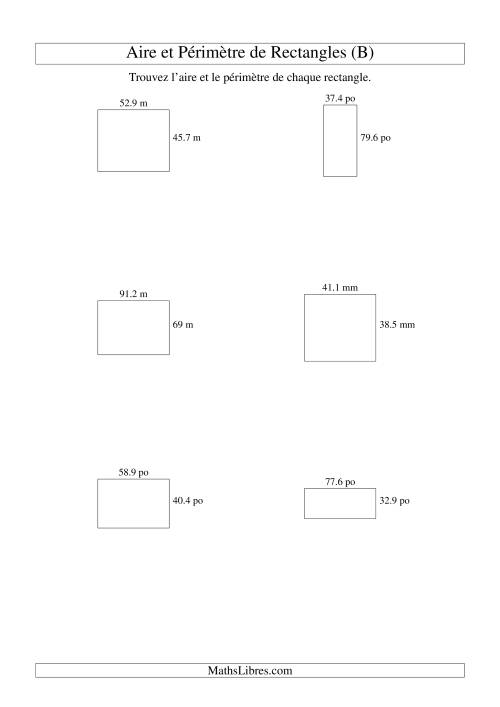 Aire et périmètre de rectangles (jusqu'à 1 décimale; variation 10-99) (B)