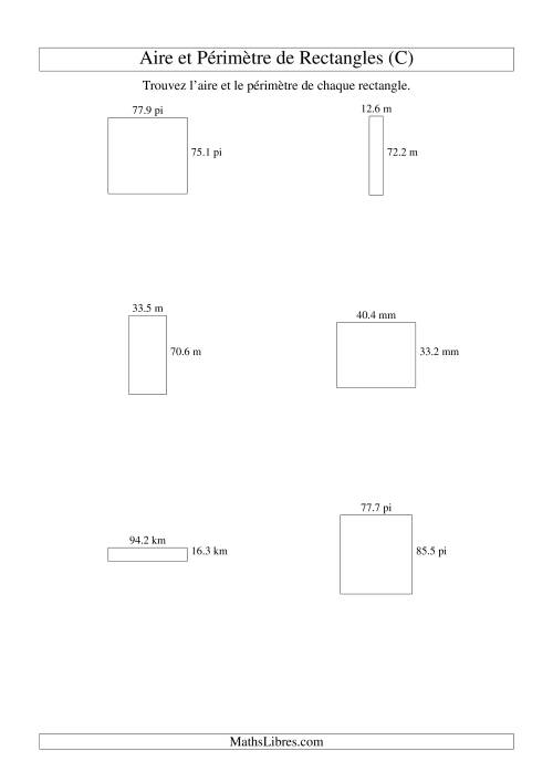Aire et périmètre de rectangles (jusqu'à 1 décimale; variation 10-99) (C)