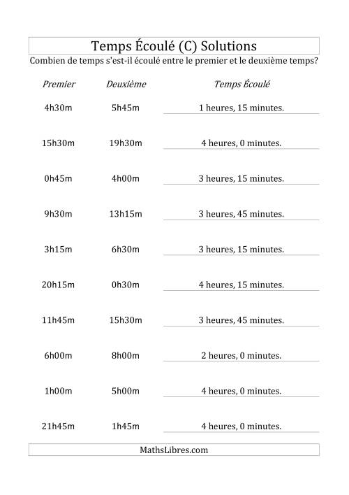 Temps écoulé jusqu'à 5 heures, intervalles de 15 minutes (C) page 2
