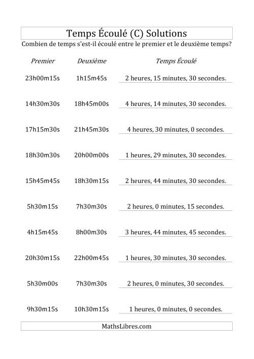 Temps écoulé jusqu'à 5 heures, intervalles de 15 minutes/secondes (C) page 2