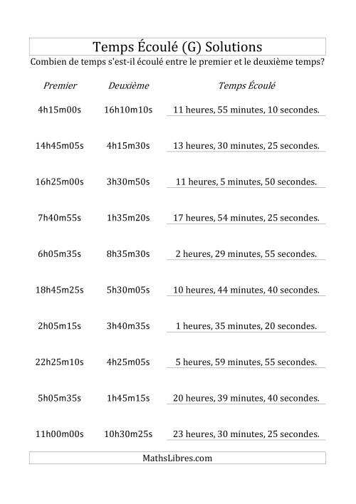Temps écoulé jusqu'à 24 heures, intervalles de 5 minutes/secondes (G) page 2