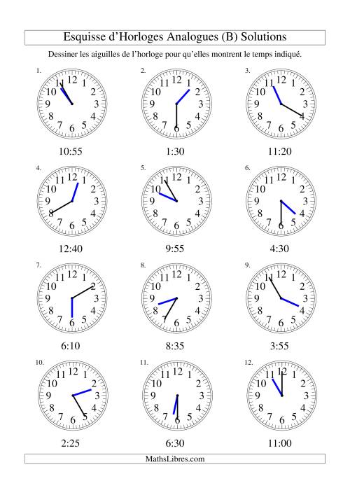 Esquisse d'horloge analogue (intervalles 5 minutes) (B) page 2