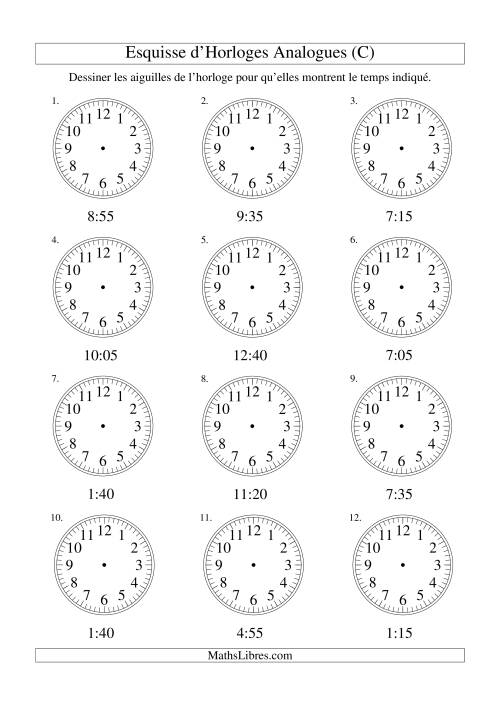 Esquisse d'horloge analogue (intervalles 5 minutes) (C)