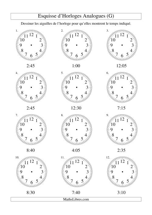 Esquisse d'horloge analogue (intervalles 5 minutes) (G)