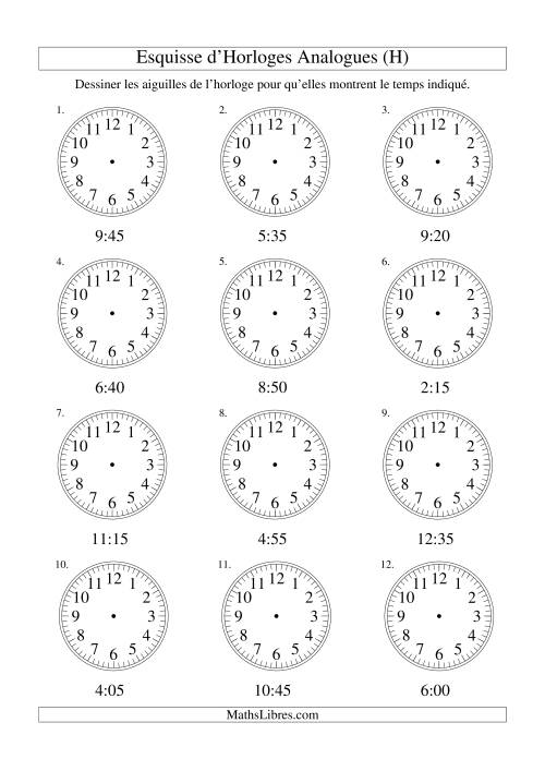 Esquisse d'horloge analogue (intervalles 5 minutes) (H)