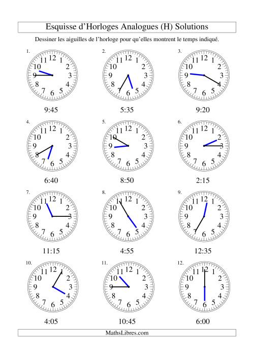 Esquisse d'horloge analogue (intervalles 5 minutes) (H) page 2