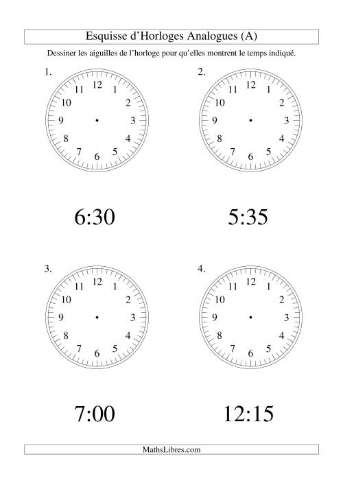 Esquisse d'horloge analogue (intervalles 5 minutes) (Gros Caractères)