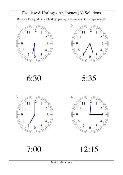 Esquisse d'horloge analogue (intervalles 5 minutes) (Gros Caractères) page 2