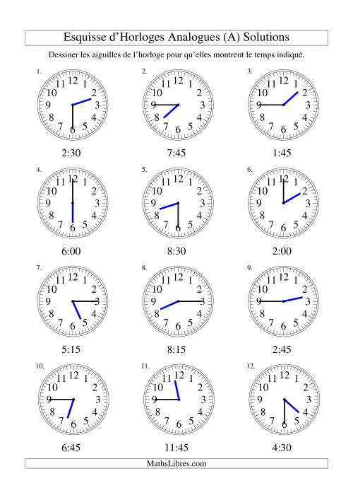 Esquisse d'horloge analogue (intervalles 15 minutes) (A) page 2