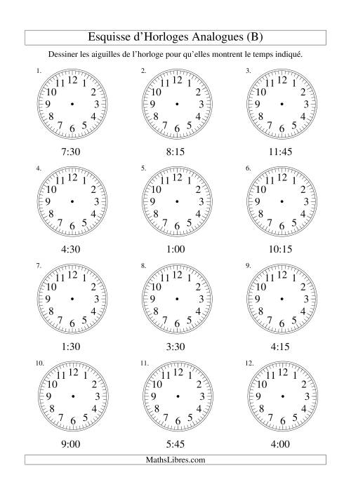 Esquisse d'horloge analogue (intervalles 15 minutes) (B)