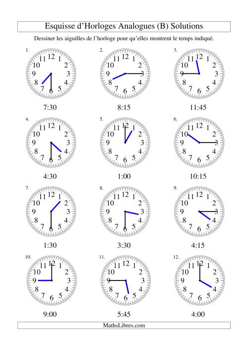 Esquisse d'horloge analogue (intervalles 15 minutes) (B) page 2