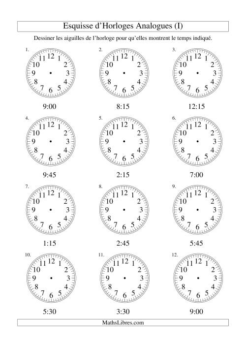 Esquisse d'horloge analogue (intervalles 15 minutes) (I)