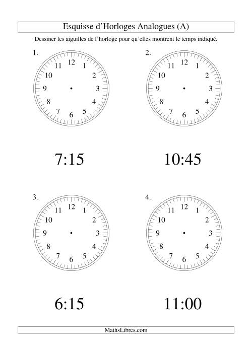 Esquisse d'horloge analogue (intervalles 15 minutes) (Gros Caractères)
