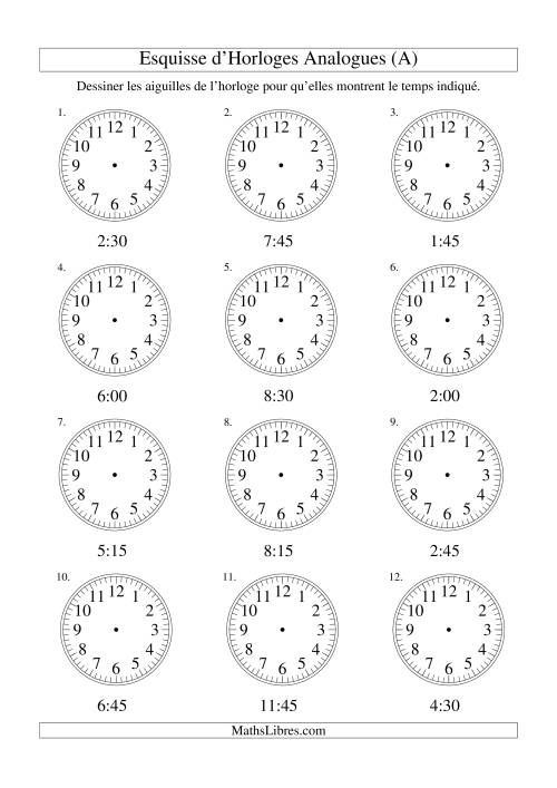 Esquisse d'horloge analogue (intervalles 15 minutes) (Tout)