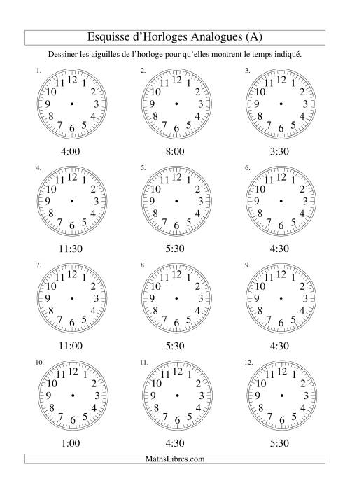 Esquisse d'horloge analogue (intervalles 30 minutes) (A)
