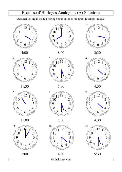 Esquisse d'horloge analogue (intervalles 30 minutes) (A) page 2