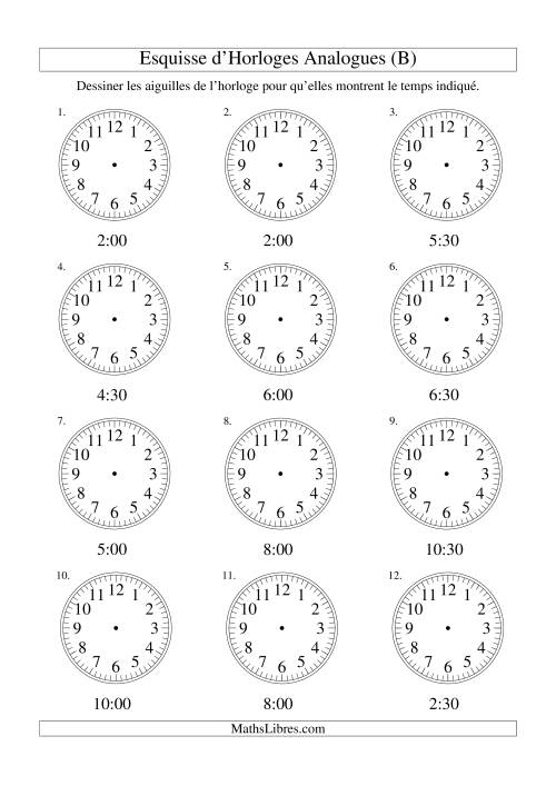 Esquisse d'horloge analogue (intervalles 30 minutes) (B)