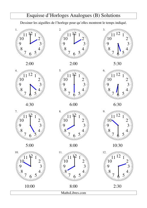 Esquisse d'horloge analogue (intervalles 30 minutes) (B) page 2