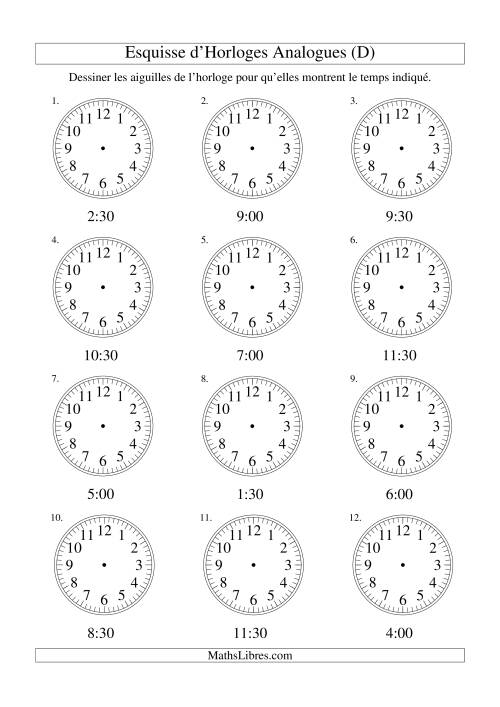 Esquisse d'horloge analogue (intervalles 30 minutes) (D)