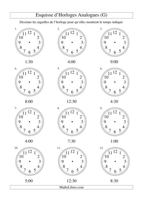 Esquisse d'horloge analogue (intervalles 30 minutes) (G)