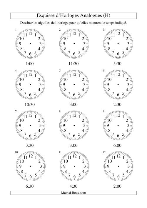 Esquisse d'horloge analogue (intervalles 30 minutes) (H)