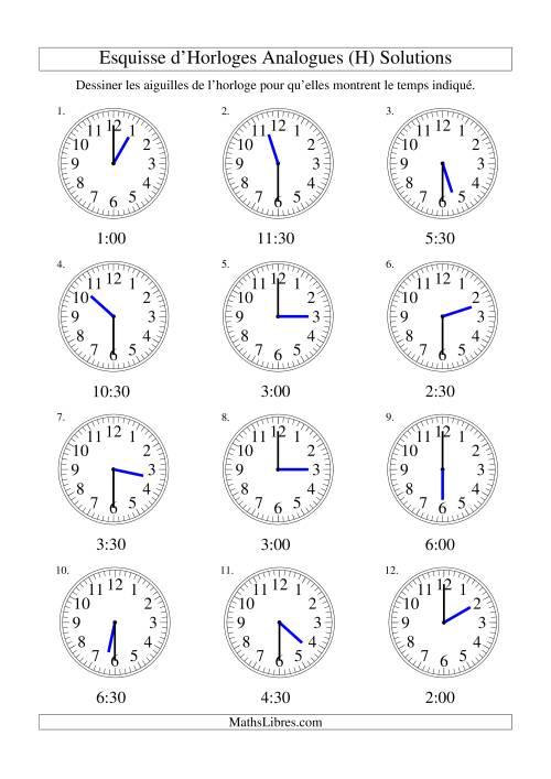 Esquisse d'horloge analogue (intervalles 30 minutes) (H) page 2