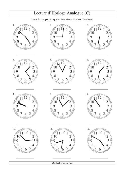 Lecture d'horloge analogue (intervalles 1 minute) (C)