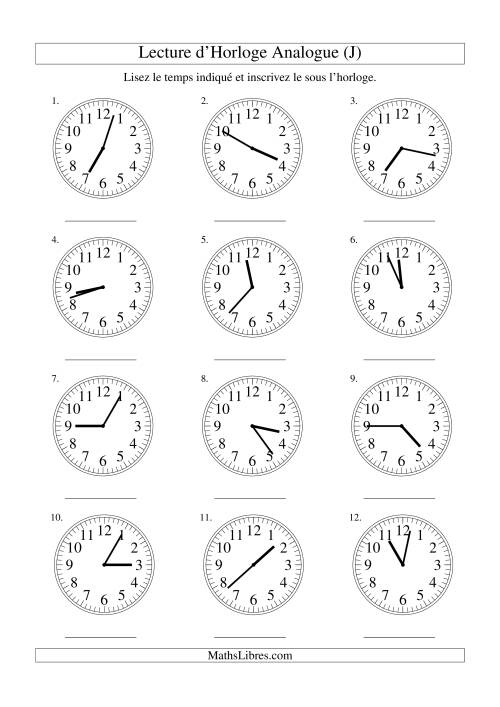 Lecture d'horloge analogue (intervalles 1 minute) (J)