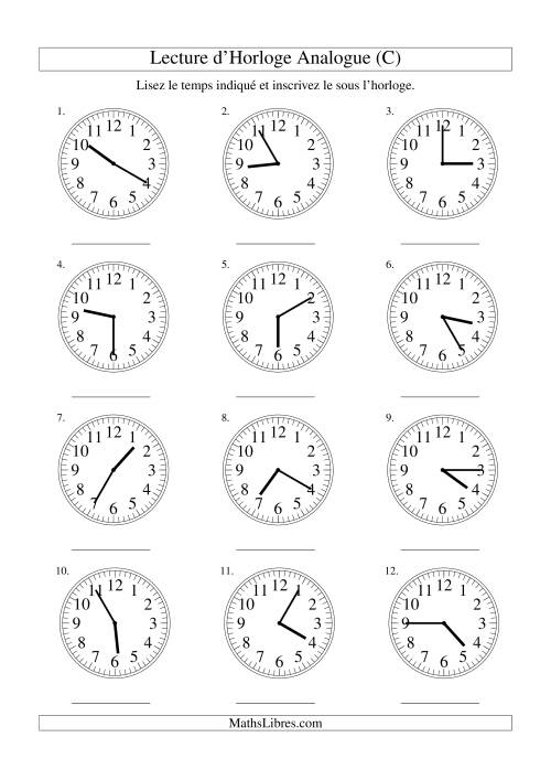 Lecture d'horloge analogue (intervalles 5 minutes) (C)