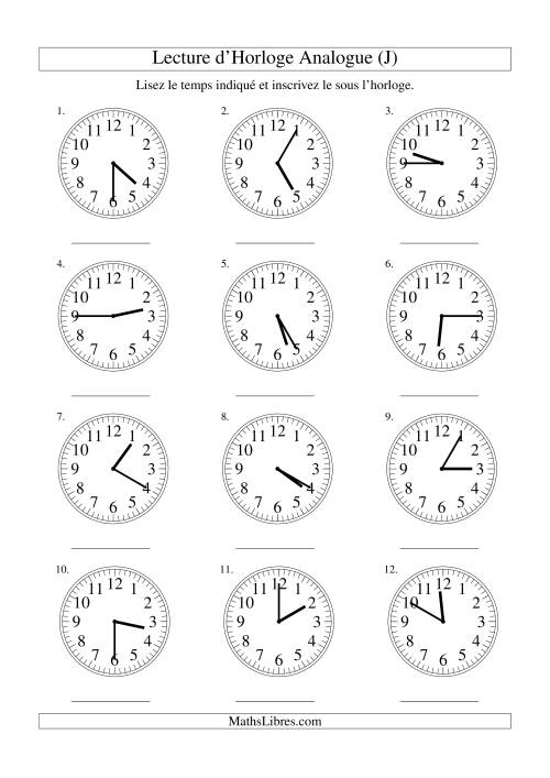 Lecture d'horloge analogue (intervalles 5 minutes) (J)