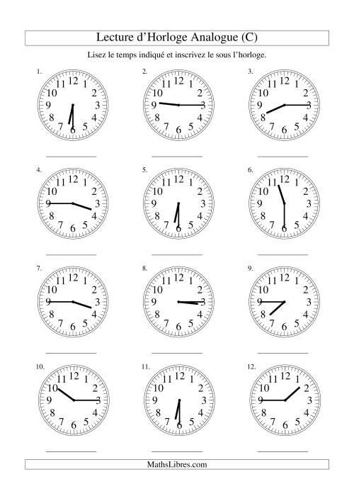Lecture d'horloge analogue (intervalles 15 minutes) (C)